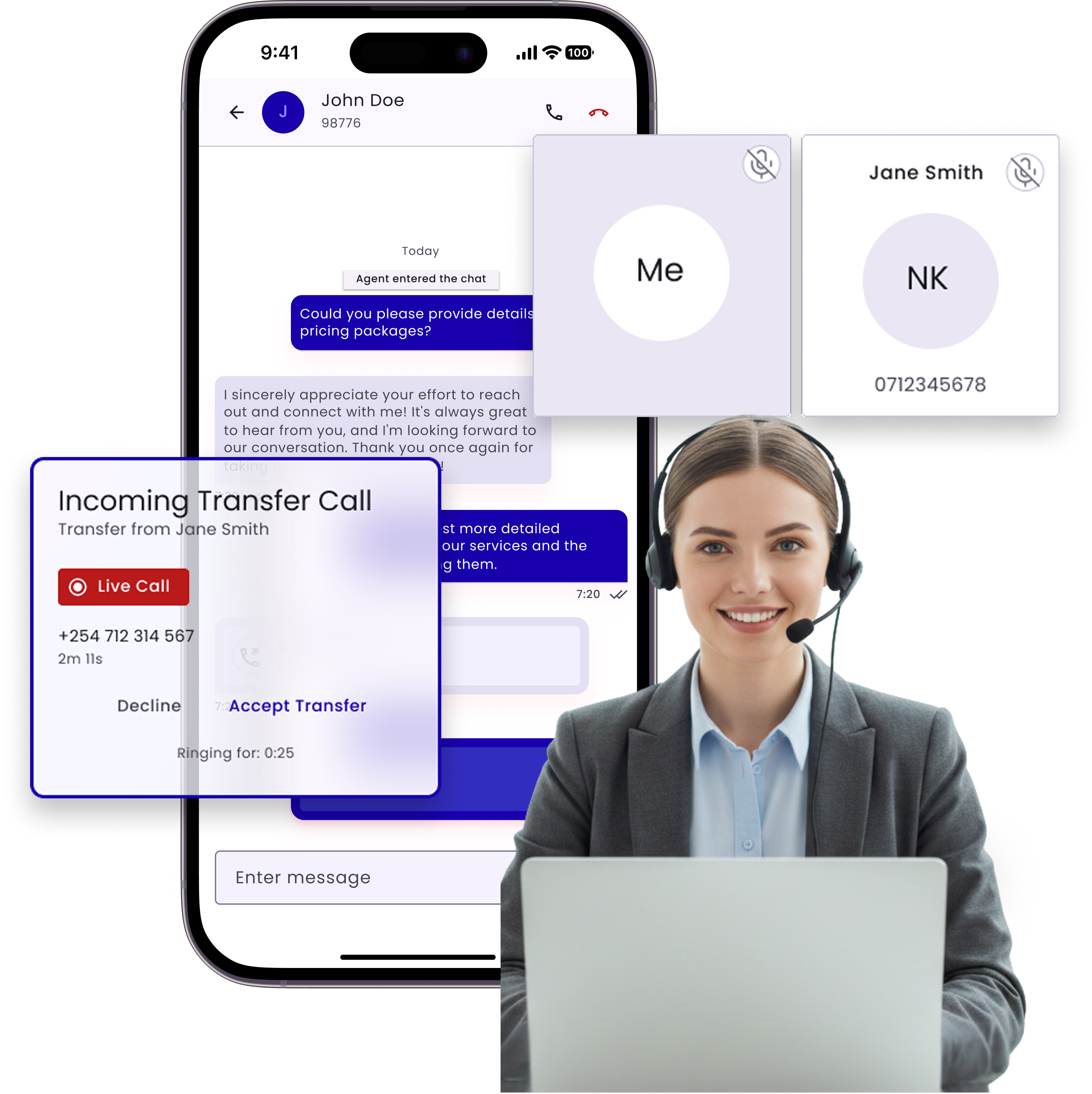 NenaCall app interface and agent